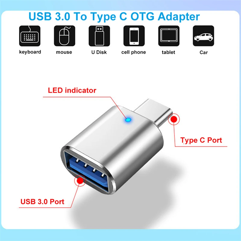 Adaptador USB 3.0 para Tipo C, OTG LED para USB C, USB-A para Micro USB - Imagem 3