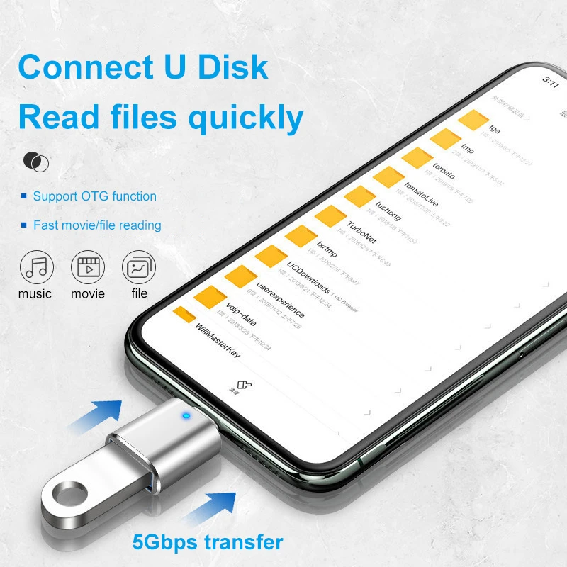 Adaptador USB 3.0 para Tipo C, OTG LED para USB C, USB-A para Micro USB - Imagem 2