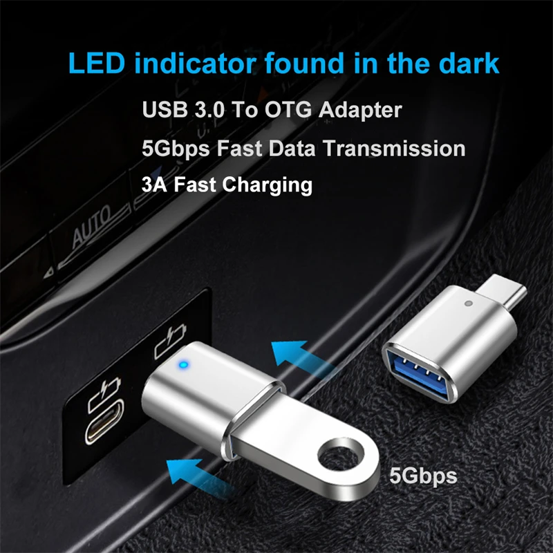 Adaptador USB 3.0 para Tipo C, OTG LED para USB C, USB-A para Micro USB - Imagem 5