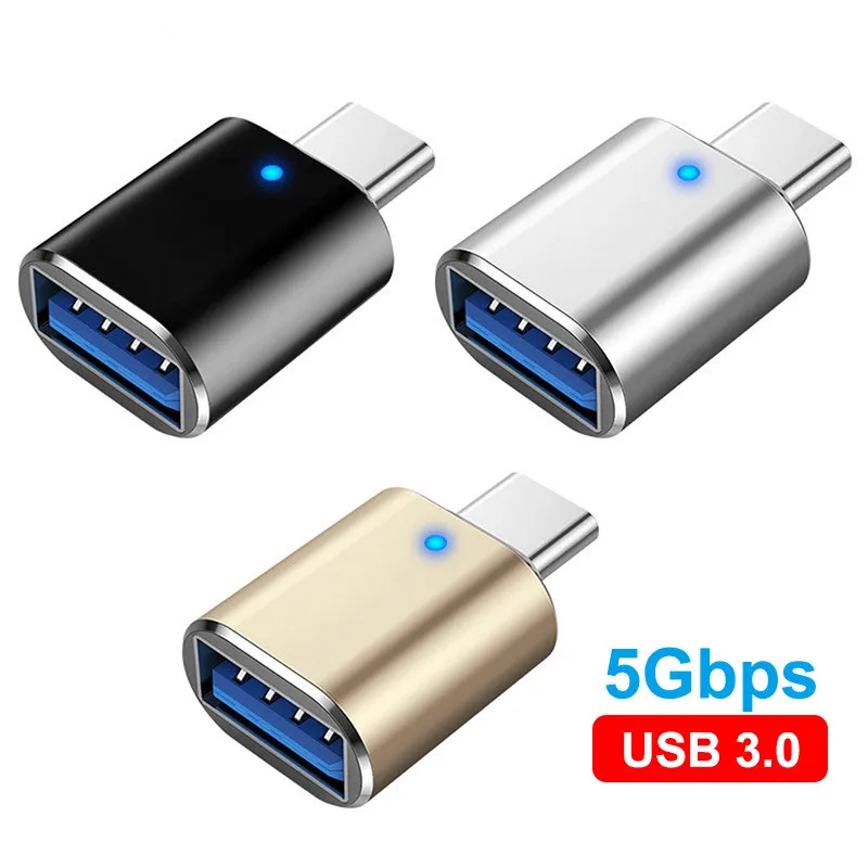 Adaptador USB 3.0 para Tipo C, OTG LED para USB C, USB-A para Micro USB